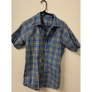 REI Hiking Camp Shirt Short Sleeve Button Front Pearl Snap Mens Size Medium​​​​